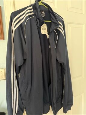 adidas Navy Track Jacket with White Three-Stripes